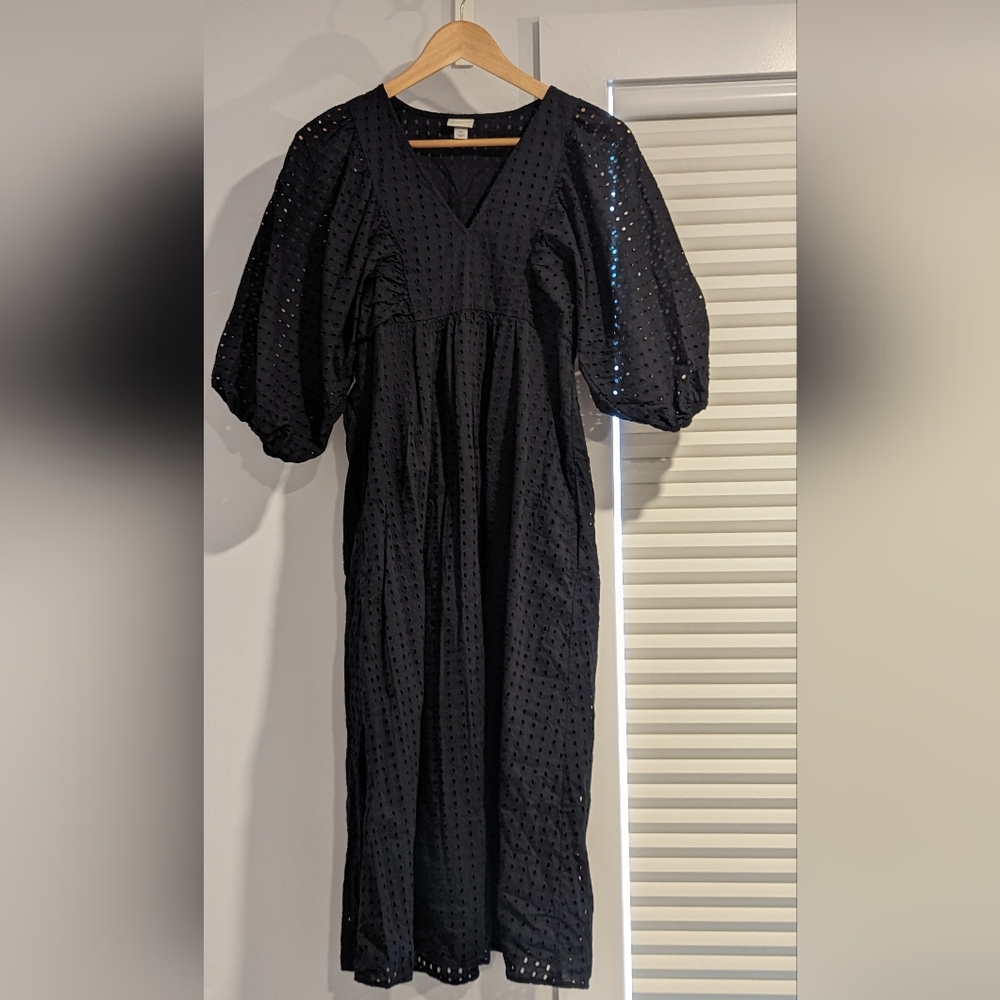 A New Day Black Eyelet Dress with Puffy Sleeves Extra Small